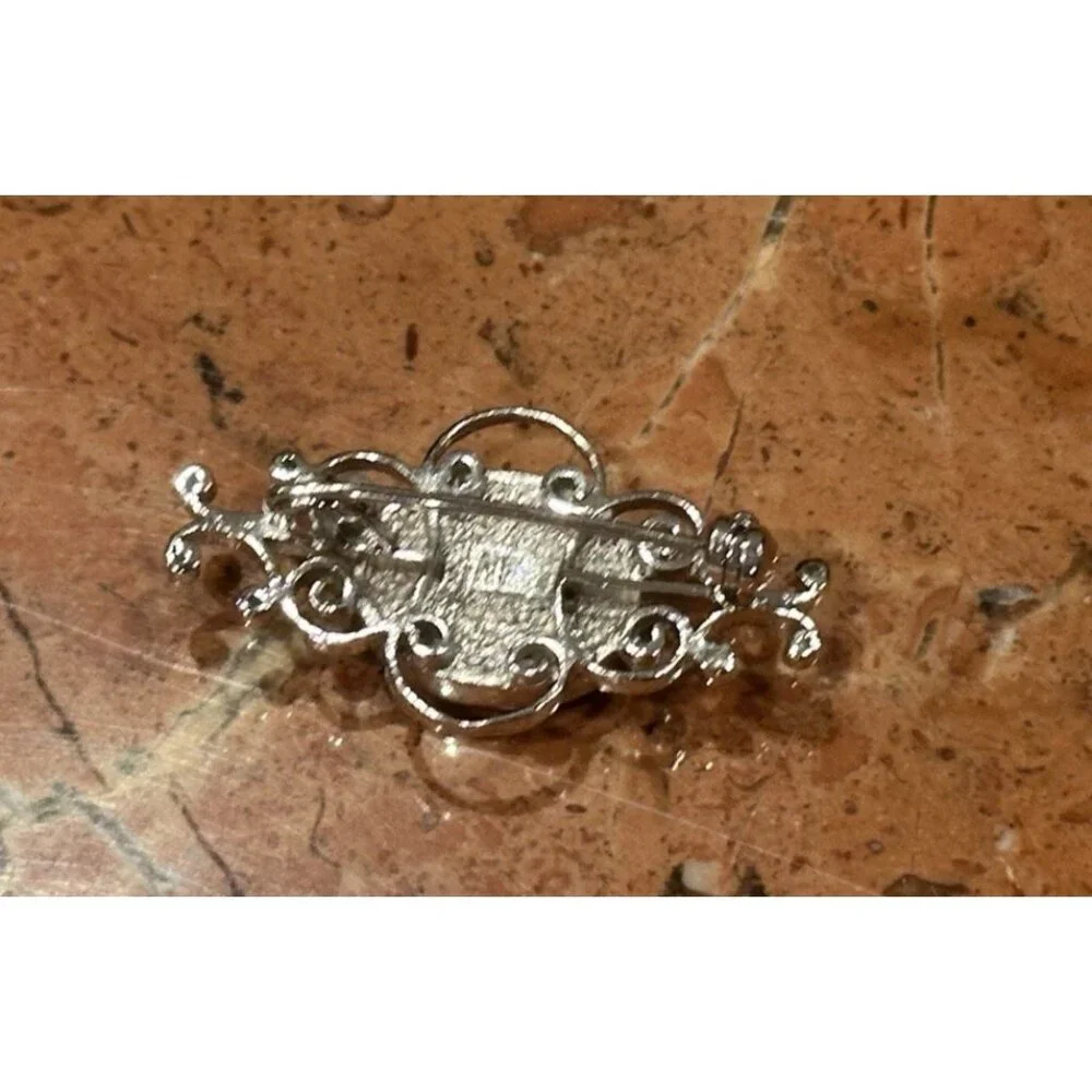 NF STERLING SILVER 925 FILIGREE GREEN ABLAONE SHELL 1.25" BAR PIN BROOCH EUC - Picture 4 of 10